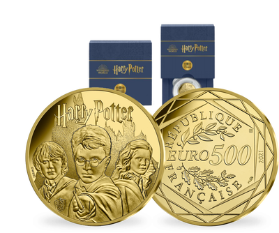 Monnaie officielle de 500 Euros en or pur les 3 sorciers : Harry Potter, Ron & Hermione 2021