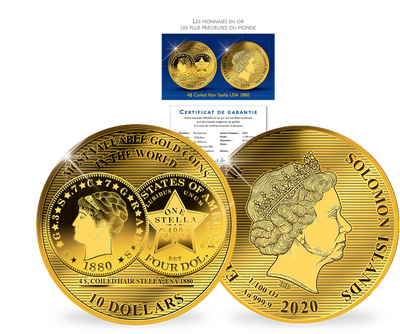 La monnaie de 10$ en or le plus pur « Coiled Hair Stella » USA 1880