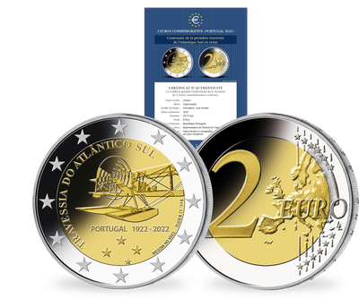 Monnaie commémorative de 2 Euros «Centenaire de la première traversée de l’Atlantique Sud en avion» Portugal 2022 