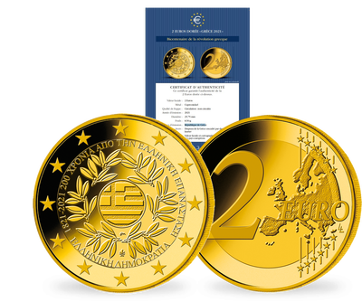 Pièce commémorative dorée 2 Euros «Bicentenaire de la révolution grecque» Grèce 2021