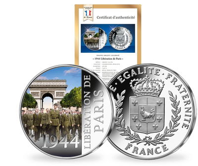 Frappe en argent colorisée «1944 Libération de Paris»