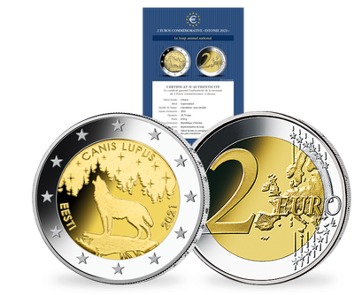 Monnaie commémorative de 2 Euros Estonie «Le loup animal national» 2021
