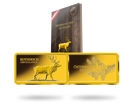 Österreichs Tiere des Waldes in purem Gold und seltener Barrenform