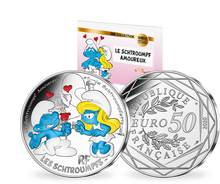 Monnaie de 50 Euros en argent massif colorisée «Les Schtroumpfs - Schtroumpf Amoureux» France 2020