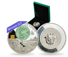 Monnaie en argent pur avec incrustation de jade « Année du Lapin » 2023