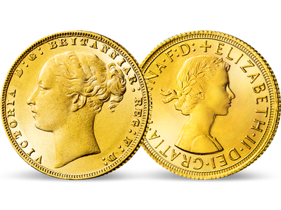 Englands längstregierende Monarchinnen − 2er-Set Gold Victoria & Elisabeth II.