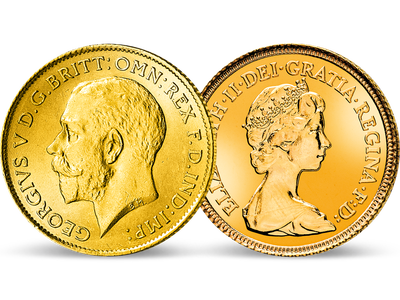 Die Windsors einst und jetzt − 2er-Set 1/2 Sovereign Gold 1911-1984