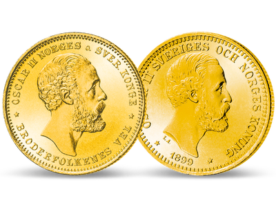 Zwei Länder - Ein König - Zwei Münzen − 2er-Set Gold Oskar  II. 1873-1902