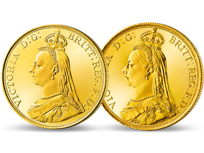 Über 1 oz. Gold von Queen Victoria – Großbritannien 2 und 5 Pfund 1887