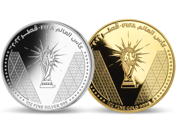 Die Silber- und Gold-Anlagemünzen zur FIFA Fussball-Weltmeisterschaft Katar 2022 – Offizielle Trophäe