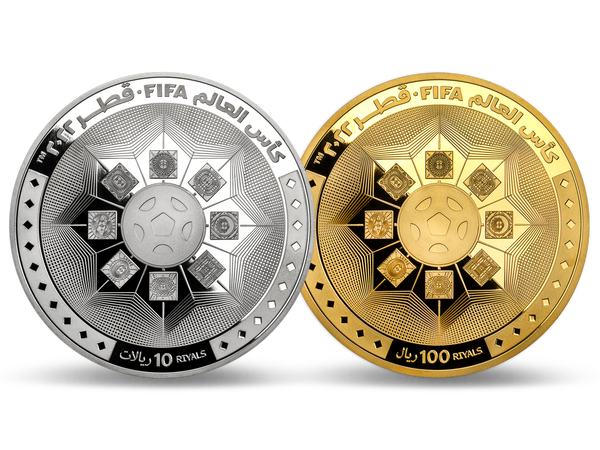 Katars erste offizielle Gedenkmünzen „Stadiums“ zur FIFA Fussball-Weltmeisterschaft 2022™ aus jeweils 5 Unzen Feinsilber oder Feingold!			