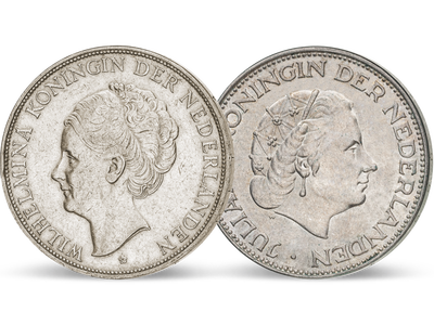 Die ersten 2 1/2-Gulden – 2er-Set Niederlande Wilhelmina & Juliana