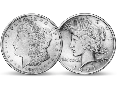 Der letzte Morgan Dollar und der erste Peace Dollar von 1921!