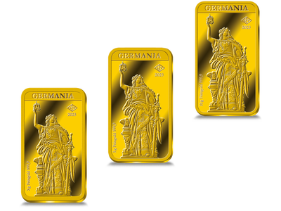 Premium-Goldbarren "Germania" aus reinstem Feingold in 2, 5 und 10 g!		
