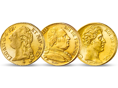 Letzte Könige des Hauses Bourbon − 3er-Set Frankreich, Gold 1785-1830