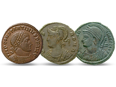 Konstantin und Roms Hauptstädte − 3er-Set Rom, Bronze-Follis 306-337