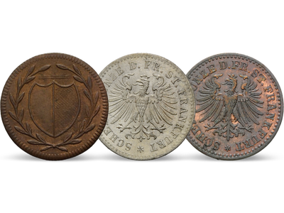 Frankfurts Pfennig, Kreuzer, Heller − 3er-Set Frankfurt am Main 1807-1866