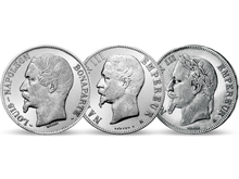 Die drei 5-Francs-Silbermünzen von Napoleon III.