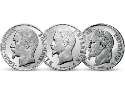 Die 5-Francs des letzten Napoleon − 3er-Set 5 Napoleon III. 1852-1870