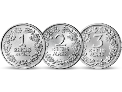Alle Silber-Mark-Stücke mit Eichenlaub-Kranz der Weimarer Republik