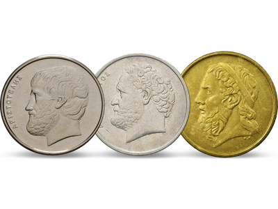 Größte Gelehrte der Antike – 3er-Set Griechenland 5, 10 & 50 Drachmen