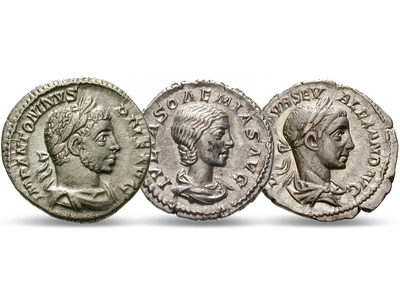 Die letzten severischen Kaiser - 3er Set Denar 218-235 n. Chr.