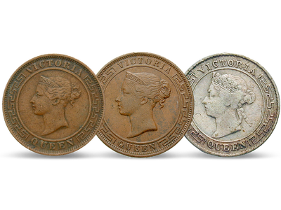 Viktorianische Glanzstücke: 3er-Set 1, 5, 10 Cent 1870 – 1901 