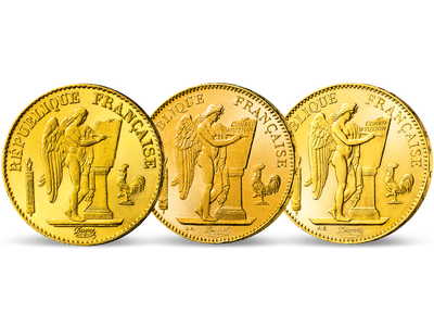 Frankreichs schönstes Gold komplett − 3-Set aller Münzen mit Genius-Motiv