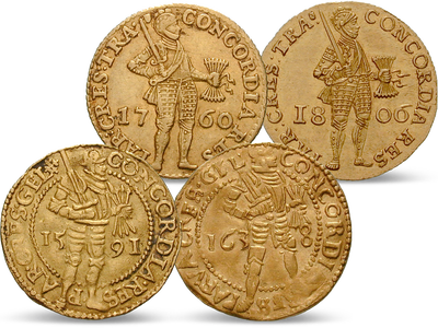 4 Jahrhunderte Ritter-Dukaten − 4er-Set Niederlande, Gold Dukaten