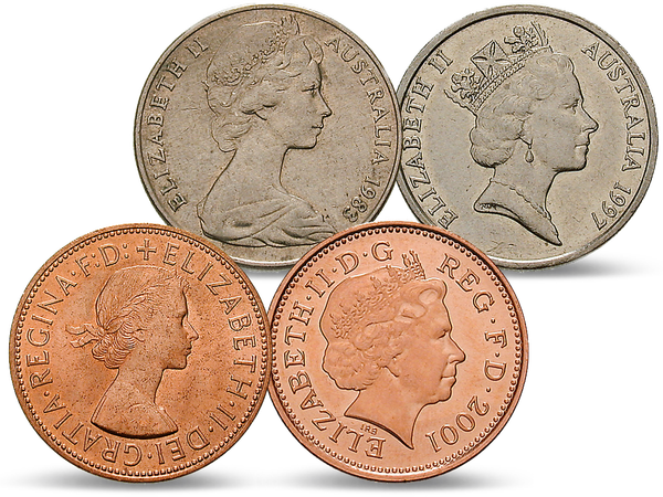 Das 4er-Set Großbritannien & Australien mit vier verschiedenen Porträts von Elisabeth II.