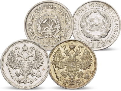 Münzen waren Stalins Todesurteil − 4er-Set Russland, Kopeken 1867-1930