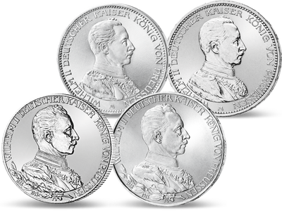 Die letzten 4 Silbermünzen mit dem Porträt von Wilhelm II.