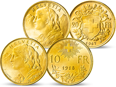 Das Vreneli der Schweiz im 2er-Set − 10 und 20 Franken Gold 1897-1949