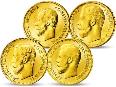 Die goldenen Rubel Nikolaus II. − 4er-Set Russland 5-15 Rubel 1897-1911