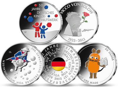 Die offiziellen deutschen 20-Euro-Silber-Gedenkmünzen mit Farbveredelung