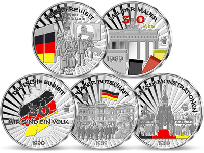 5er-Komplett-Satz „30 Jahre Deutsche Einheit“ aus echtem Silber!