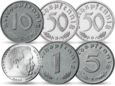 6 Originalmünzen des Deutschen Reiches