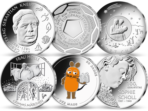 Der Jahrgangssatz der deutschen Silber-Gedenkmünzen 2021 
