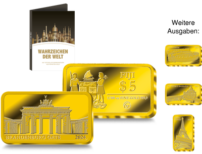 Internationale Wahrzeichen: Goldbarrenmünze „Brandenburger Tor“