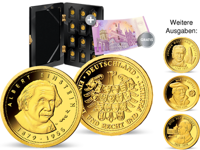 Gedenkprägung: „Die größten Deutschen“ in reinem Gold – Ihre Startlieferung „Albert Einstein“