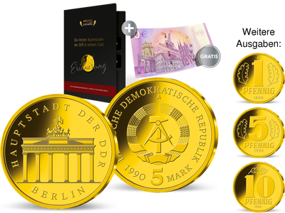 Exklusive Würdigung des letzten DDR-Kursmünzensatzes von 1990 in echtem Gold!