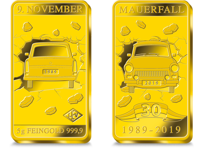 Gedenkbarren „Trabant“ aus 5 Gramm reinstem Gold!