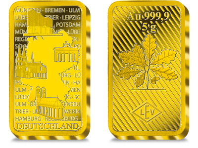 Der Gedenkbarren „Deutschland“ aus 5 Gramm reinstem Gold (999,9/1000)