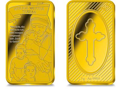 Heilige Mutter Teresa - 5 g Goldbarren aus reinstem Feingold