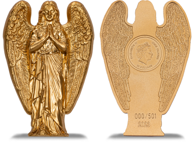 Der Engel der Barmherzigkeit - mit reinstem Gold veredelte Skulpturmünze