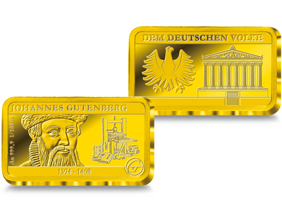 Premium Feingoldbarren in 1/100 Unze: Johannes Gutenberg