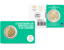Die grüne Münzkarte mit der offiziellen 2-Euro-Gedenkmünze aus Frankreich 