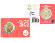Die rote Münzkarte mit der offiziellen 2-Euro-Gedenkmünze aus Frankreich 
