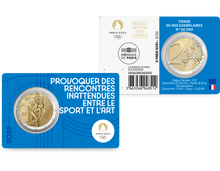 Die blaue Münzkarte mit der offiziellen 2-Euro-Gedenkmünze aus Frankreich 