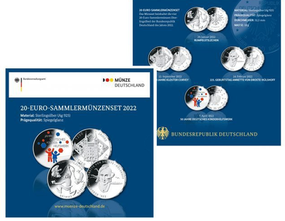 Jahrgangssatz der deutschen Silber-Gedenkmünzen 2022 in Polierte Platte